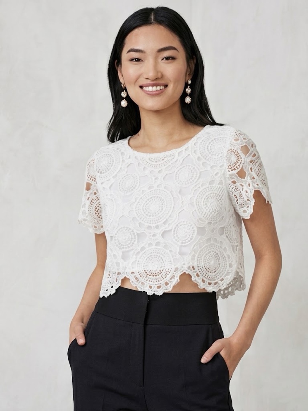 Francesca's Collections White Crochet Lace Crop Top
